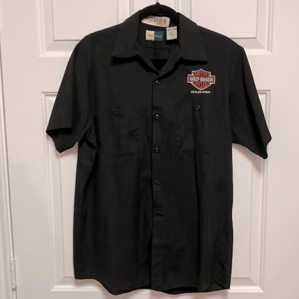 Vintage Men’s Harley Davidson Dealer Uniform Black Short-sleeved Shirt Sz Small